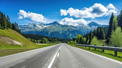 Fototapeta premium Asphalt road in Austria, Alps in a summer day