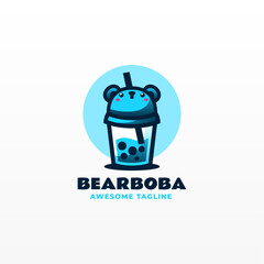 Vector Logo Illustration Bear Boba Gradient Colorful Style.