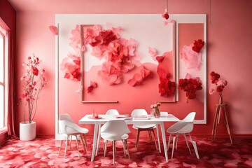 multicolor frame with empty space decorated on the wall beautifully articulated with the paint wall in pink white red green magenta yellow and black color frame hanging on the wall with text copy 