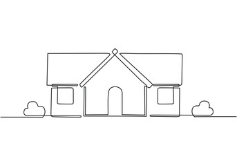 Country house in continuous line art drawing. Single one Family home minimal style