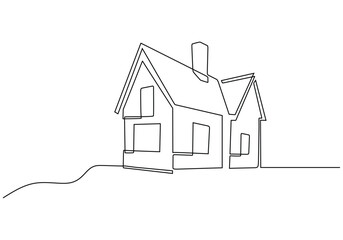 Country House in Continuous Line Art. Home for family outline