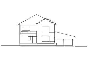 Continuous one line drawing of Modern House. Family home resential building
