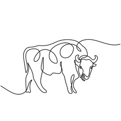 Bison continuous one line art drawing. Animal wildlife concept