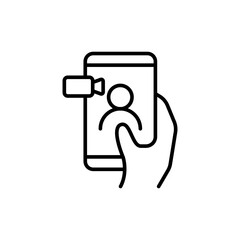 Mobile video call outline icons, minimalist vector illustration ,simple transparent graphic element .Isolated on white background