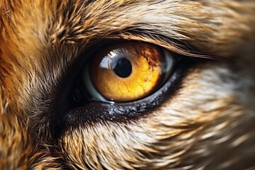 A close-up of a yellow-eyed wolf shows off the details in eyes.