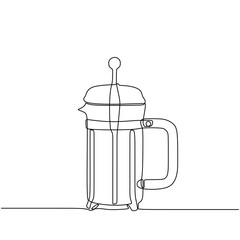 French press and coffee one line drawing. Continuous single outline