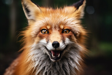 Fototapeta premium Close-up shot of a red fox looking happily at the camera.