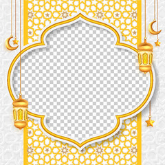 Islamic social media post with empty space for photo decorative lantern ornament and pattern background - 699922624