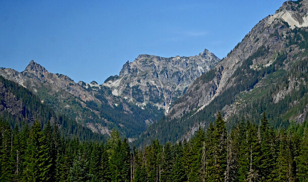 Summer Landscape Mountain View Snoqualmie Pass Washington State seen from I-90.