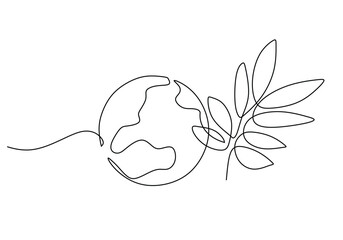 Earth with leaves one line drawing