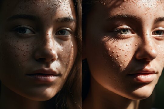 Comparison of dimpled skin with smooth skin, labeled. Generative AI