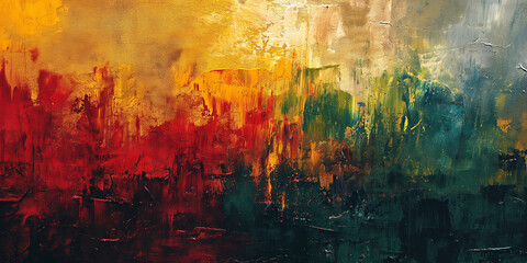 Vibrant canvas with grunge texture in red, yellow, and green, symbolizing Black History Month and cultural celebration.