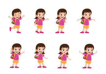 Cute little girl with many gestures vector illustration