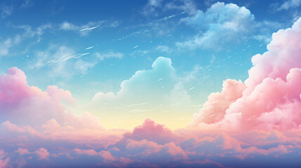 Fantasy clouds and sky scene illustrations, fairy tale scene illustrations