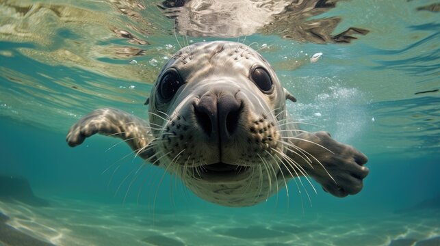 seal. fur seal. sea ​​seal cat under water. sea lion swimming in water. sea lion swimming
