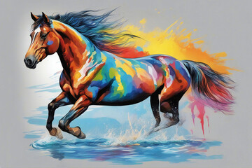 Obraz na płótnie Canvas a horse running on the water art painting