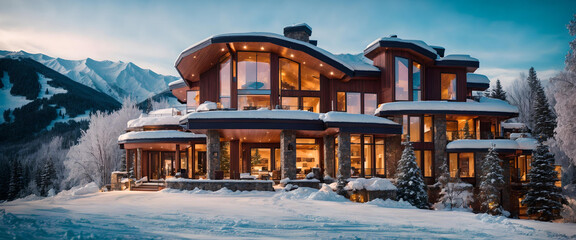 Luxury Mansion in Aspen, Colorado, Visualized Through Real Source. - obrazy, fototapety, plakaty