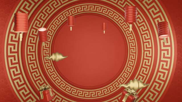 3D red background chinese new years with minimalist blank space red board, suitable for product promotion sale and holiday greetings