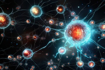 Neurotransmitters being synthesized within neurons and stored in vesicles. 