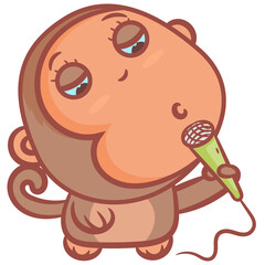 Little boy monkey holding a microphone and singing