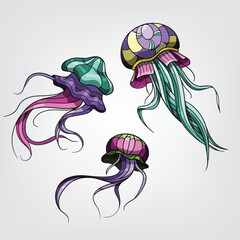 Vector illustration of isolated cartoon jellyfish