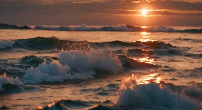 sea ​​waves at sunset video footage 2k 60fps
