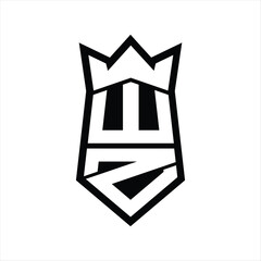 WZ Letter Logo monogram hexagon shield shape up and down with crown isolated style design