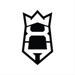 XH Letter Logo monogram hexagon shield shape up and down with crown isolated style design