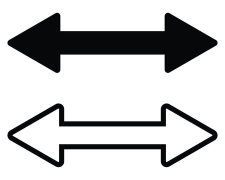 Left Right Arrow icon.Double horizontal arrow icon.Browse Horizontal Two Way Arrow Icons.Double arrow icon set vector in two styles isolated on white background.Round Corners Double Arrow Shape Icon