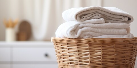 Fototapeta na wymiar Laundry basket with towels. washing machine in the background. professional photo. copy space 