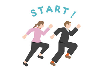 スタート、スタートダッシュ、成長のイメージのピクトグラム風のビジネスパーソンのイラスト