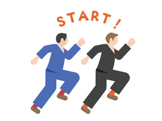スタート、スタートダッシュ、成長のイメージのピクトグラム風のビジネスパーソンのイラスト