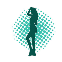 Silhouette of a slim female model wearing casual outfit standing in feminine pose.