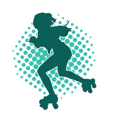 silhouette of a sporty female on a roller skate. Silhouette of sporty woman have fun on roller wheels.