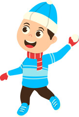 Boy Character Throwing Snowball In Snowy Season