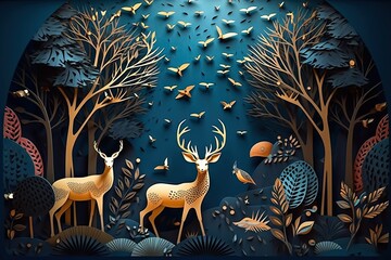  background wallpaper birds deer mountain tree Christmas forest jungle art Paper