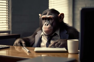  office sitting monkey Businessman office suit wearing Monkey