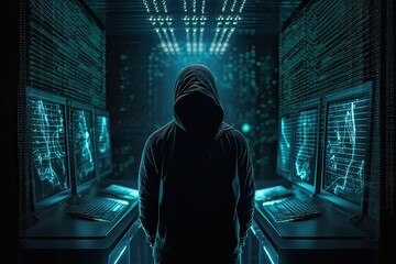  concept malware Hacking war cyber room center data servers interface gital code binary laptop abstract using Hacker - obrazy, fototapety, plakaty