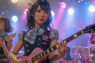 ステージでライブする日本のアイドルグループ