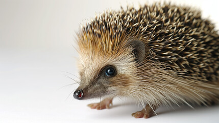 Curious hedgehog on a white background.