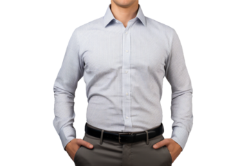 Hands on hips gesture, businessman, transparent background, isolated image, generative AI