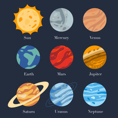 Solar system planets icons set. Cartoon illustration of solar system planets vector icons for web design © Rikeu