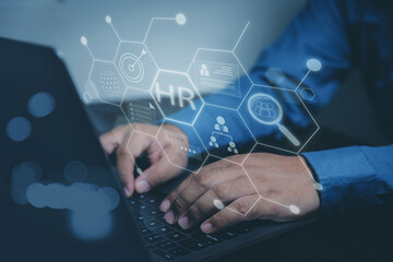 Interview, recruitment concept. The human resource manager, HR using a laptops management select people with excellent work skills. Interview to join the organization. To development the company.