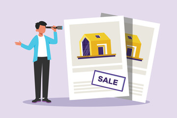 Real estate business concept. Colored flat vector illustration isolated. - obrazy, fototapety, plakaty