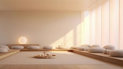 A of a meditation room, with soft lighting and minimal furnishings, illustrating the importance of creating a peaceful and distractionfree space for mindfulness practices.