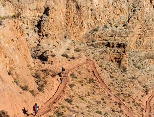 Hikers Descending Toward The Tonto Platform and Skeleton Point, Grand Canyon National Park,...