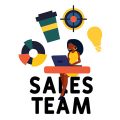 Sales Team payment concept vector illustration with keyword, people and icons. Flat vector illustration. Isolated on white. Sales Team concept.