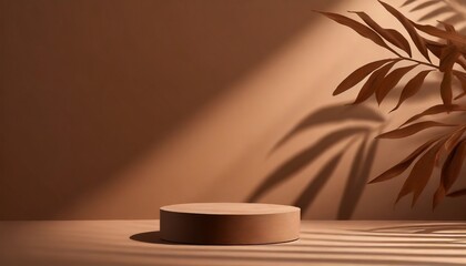 Earthy Aesthetics: Premium Podium Display on Brown Cosmetic Background