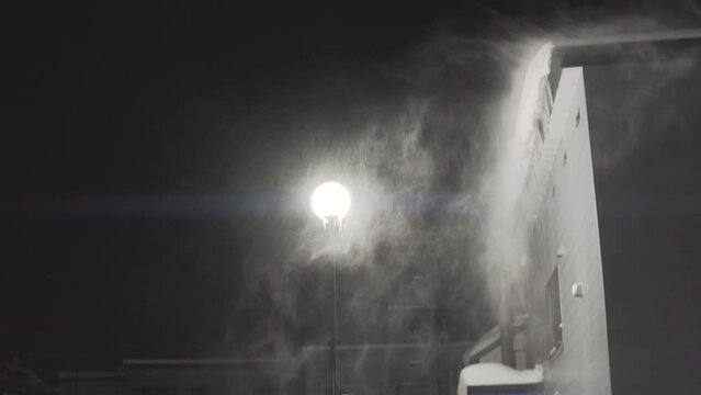 Hokkaido, Japan - December 23, 2023: Snow blown by strong wind in Biei, Hokkaido, Japan
