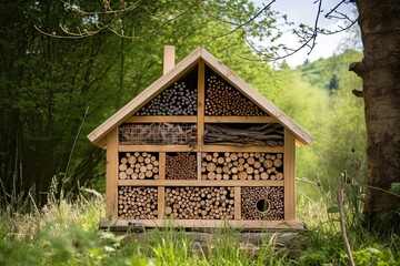 wildlife protect conversation ecology environment house rescue bees bugs habit hotel insect Wooden - obrazy, fototapety, plakaty